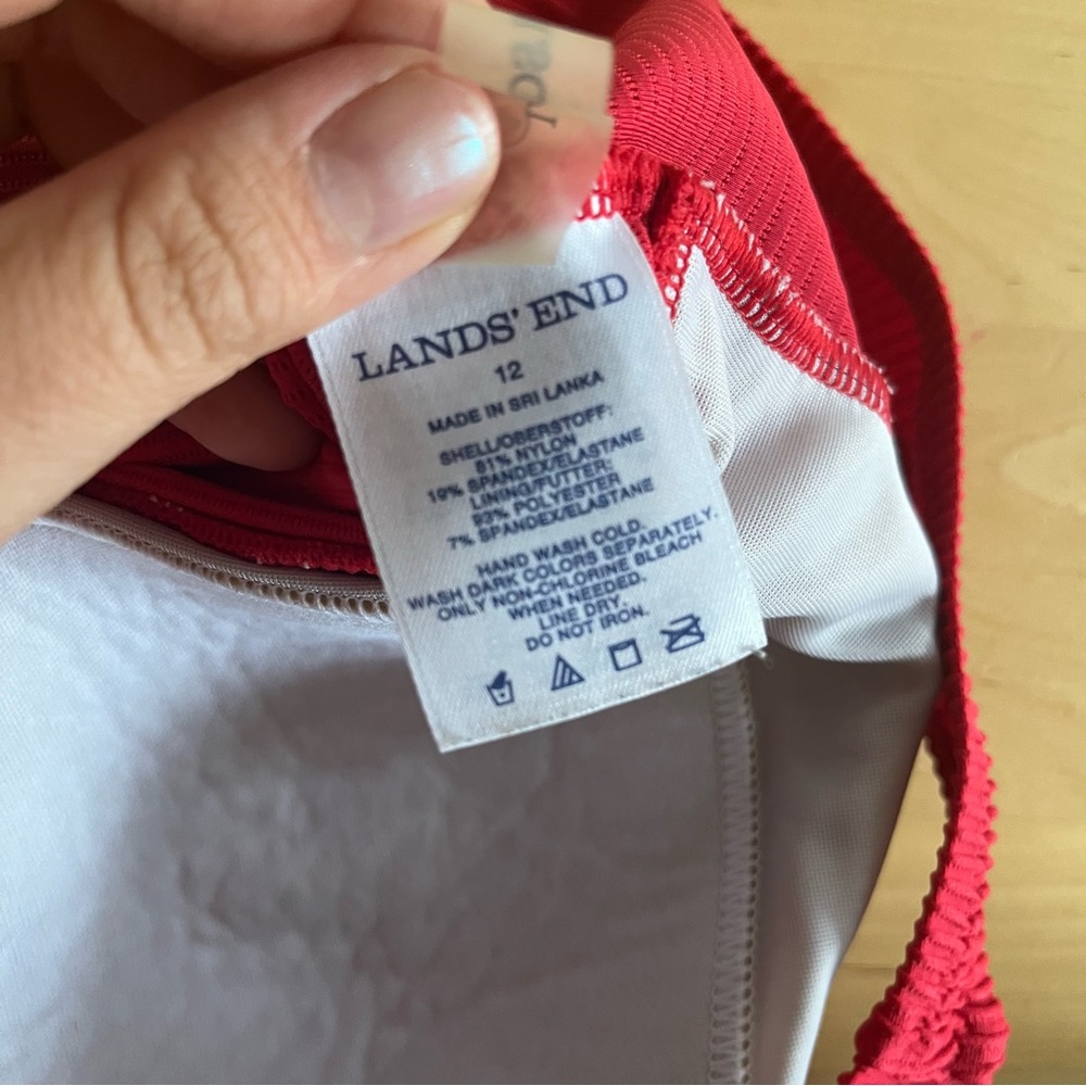 Lands End Red and Black Tankini Swimsuit Set Two Piece High Waist Coverage 10/12 - Picture 7 of 11